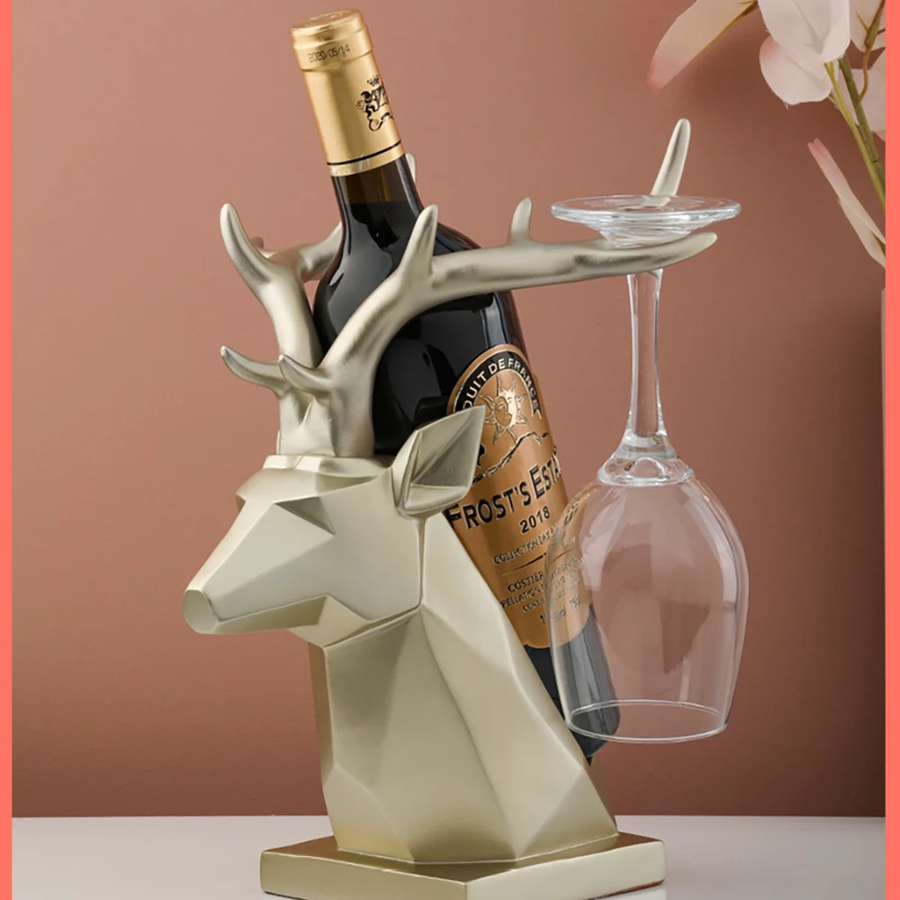 

Creative Resin Deer Head Wine Rack Bottle Holder Stand Home Living Room Decoration Kitchen Bar Cabinet Decor Craft Gift Ornament