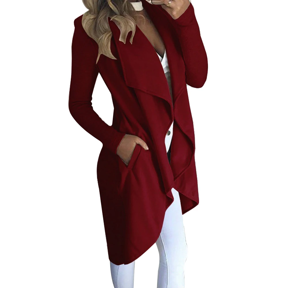 Модная женская ветровка пальто однотонная туника с открытым спереди тренчкот