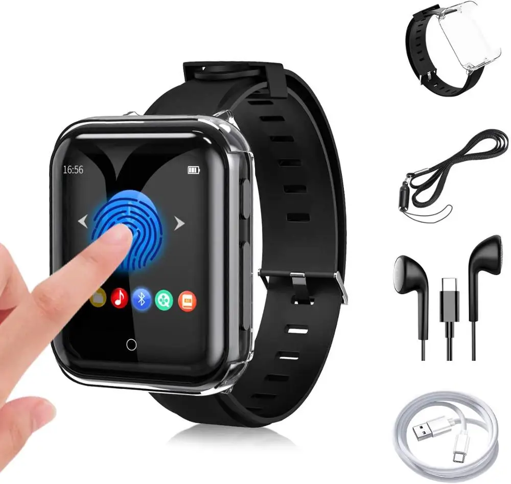 

RUIZU M8 MP3 Bluetooth player detachable full touch screen 16GB wearable music player, support FM radio, recorder, video, e-book