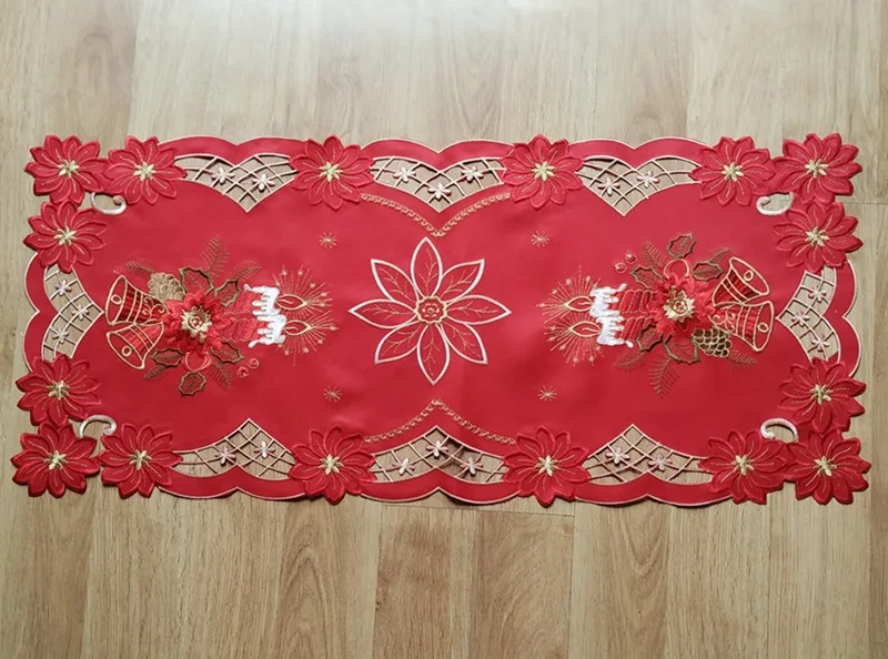 5 red Vezon 40*85 см Рождественская полиэфирная Вышивка атласная настольная дорожка вышитая Рождественская скатерть для полотенец - Цвет: 5 red