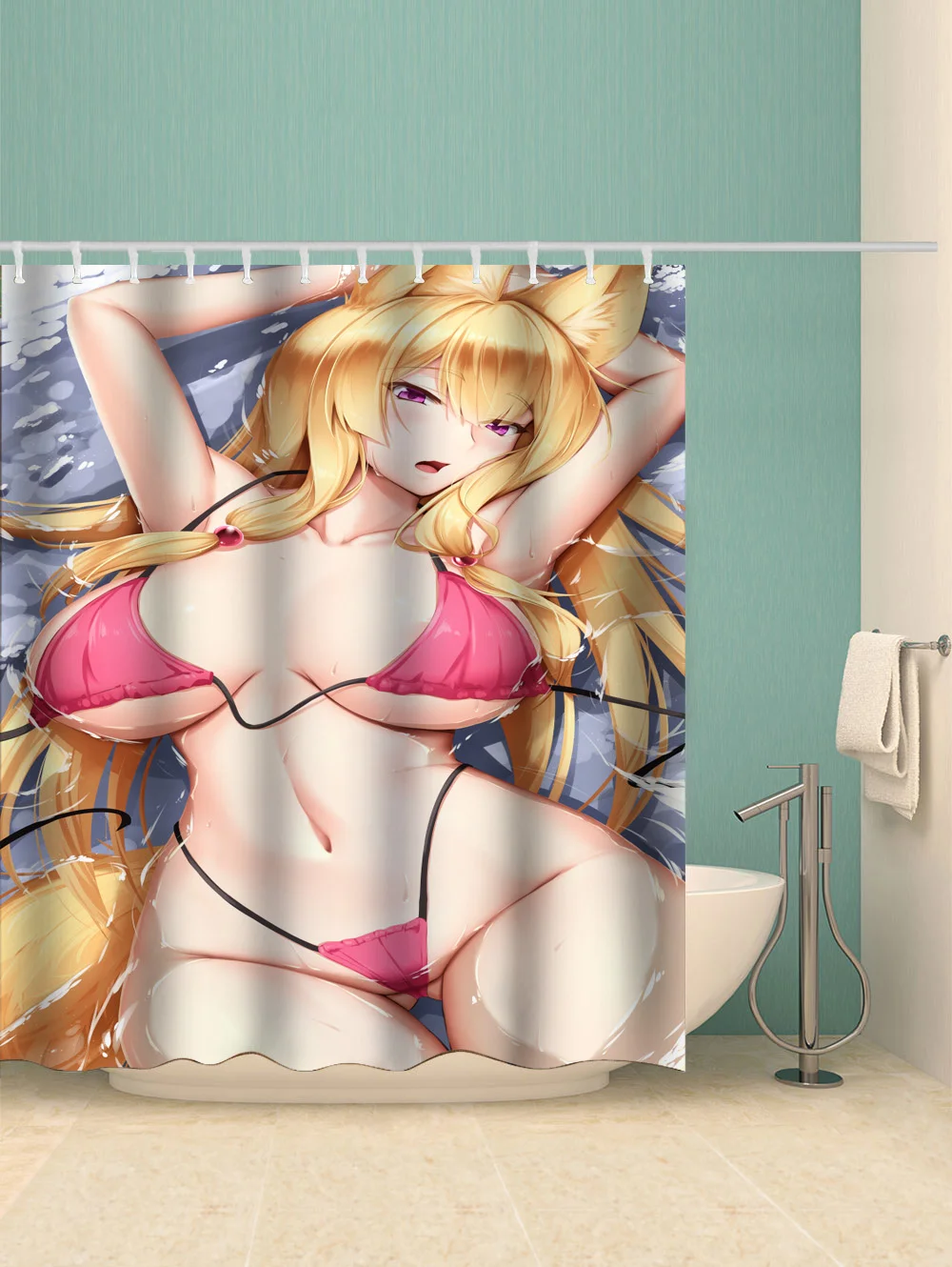

Shower Curtain DIY Anime Temptation Hot Spring Big Breasted Bikini Girl Printed Bathroom Supplies Waterproof Curtains Decoration
