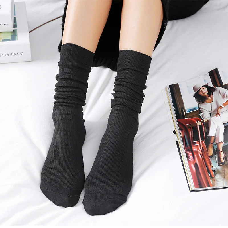 

High School Korean Style Knee Socks Women Girls Fashion Solid Color Autumn Winter Sock Vintage Soft Elastic Long Warm Boots Sock