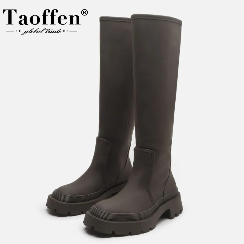 Новые женские ботинки с высоким голенищем на плоской подошве до колена Сезон