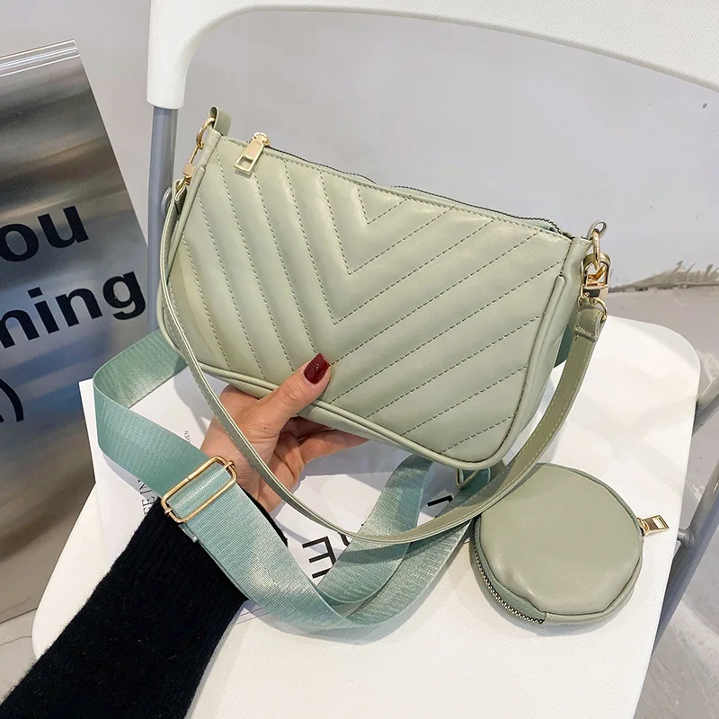 

2Pcs Luxury Lozenge Shoulder Baguette Bag Women's PU Leather Crossbody Handbag Trendy Armpit Bag Trendy Clutch Purse Bolsas Sac