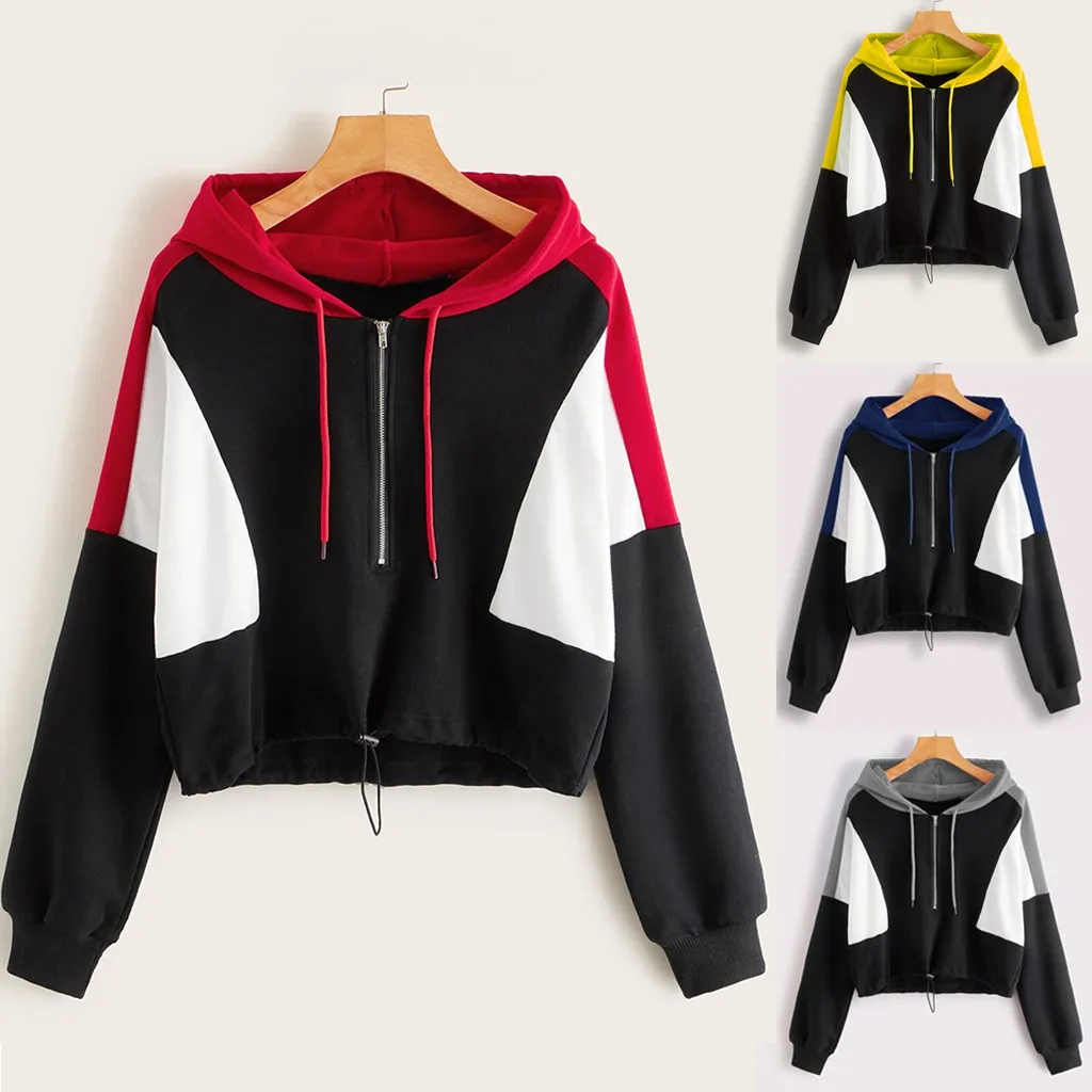 Куртки женские с длинным рукавом лоскутные тонкие облегающие костюмы капюшоном