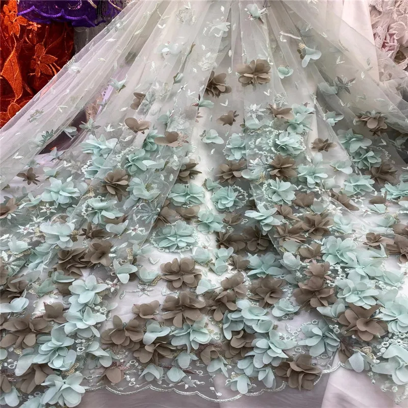 Новый стиль французская сетчатая кружевная ткань 3D Цветочный африканский тюль