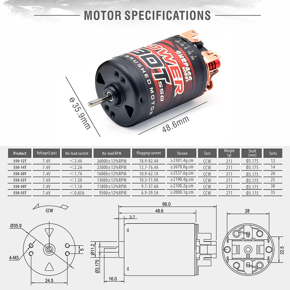 SURPASS HOBBY-Motor cepillado de 5 ranuras, 3 solt 540/550, 12T, 16T, 21T, 27T, 35T, 45T, para HSP, HPI, Wltoys, Kyosho, TRAXXAS, coche teledirigido 1/10-5