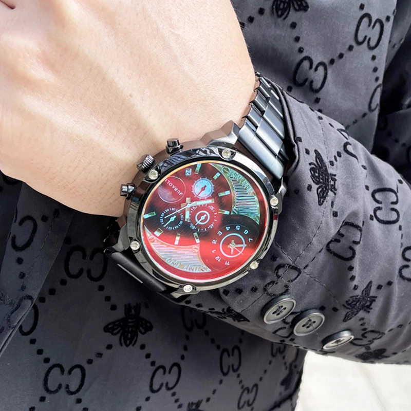 

JUBAOLI Fashion Multifunctional Large Dial Watch Men Waterproof Quartz Stainless Steel Strap Man's Wristwatches 24-hour