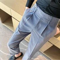 2021 mens business dress pants solid color temperament trousers casual slim high waist wedding suit pants streetwear clothing