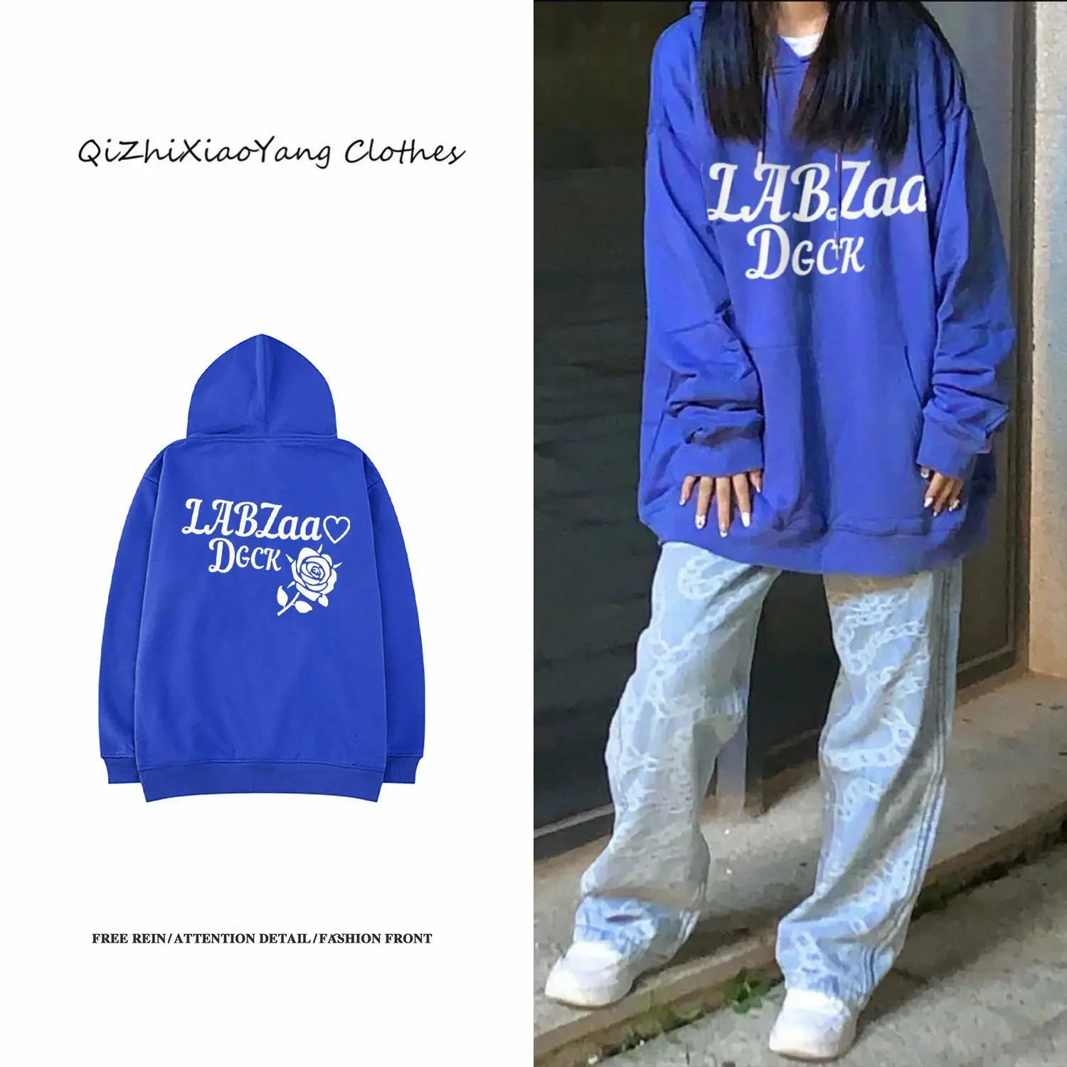 

Klein Blue American hoodie woman in autumn and winter.Long sleeve sweatshirt.