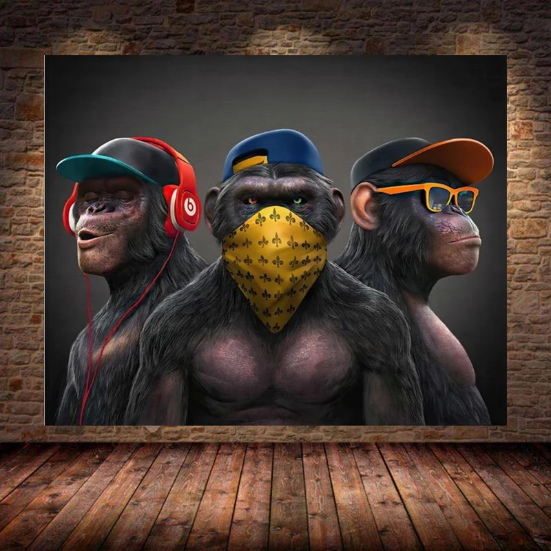 Забавная обезьяна супер крутая Настенная картина с животными плакаты и принты на