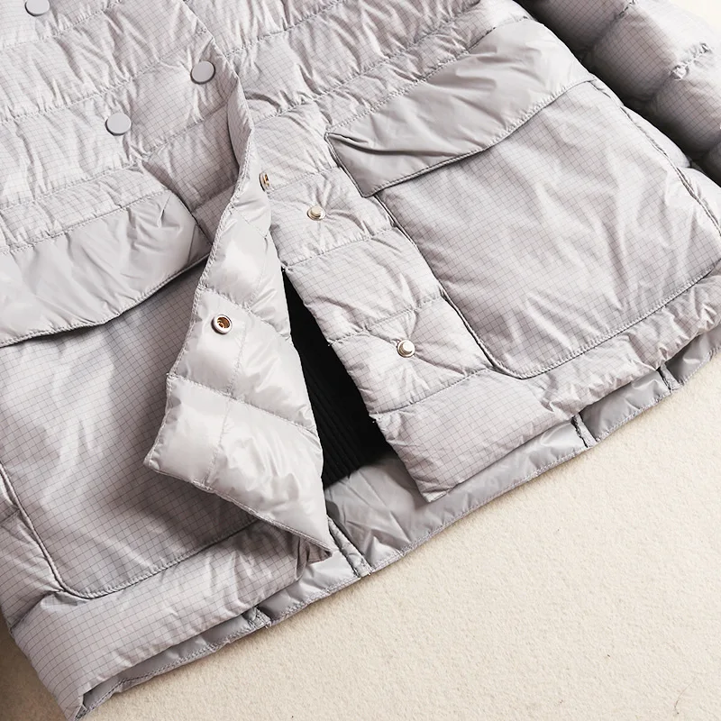 

New Winter Plaid Down Coats Women Double-breasted White Duck Down Jacket Female Casual Short Thick Outerwear Clothes