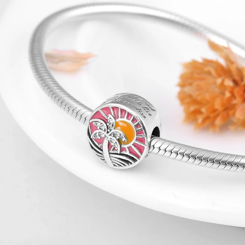 Summer Collection 925 Sterling Silver Coconut and sun beads charms Fit Original European Charm Bracelets bangles Jewelry making | Украшения