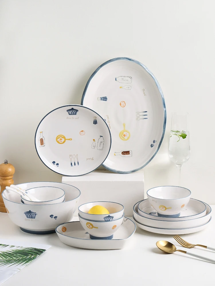 

Underglaze color tableware set bowl and plate household combination creative ceramic bowl and plate bowl and chopsticks set