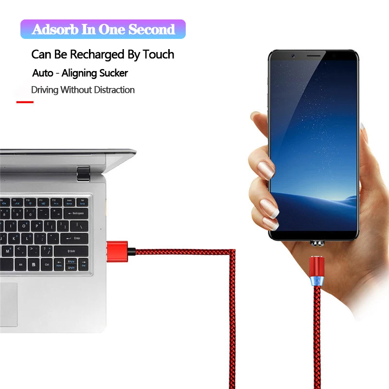 Магнитный светодиодный кабель Micro USB Type-C для iPhone X 7 8 11 Pro Huawei Samsung Xiaomi LG магнитный