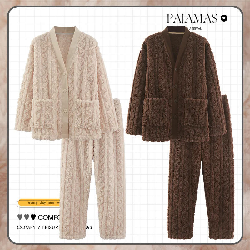 

Пижама для женщин, комплект из 2 предметов, новинка 2021, Yu Zhaolin, осень и зима, флисовая парная Пижама кораллового цвета, женские корейские теплы...