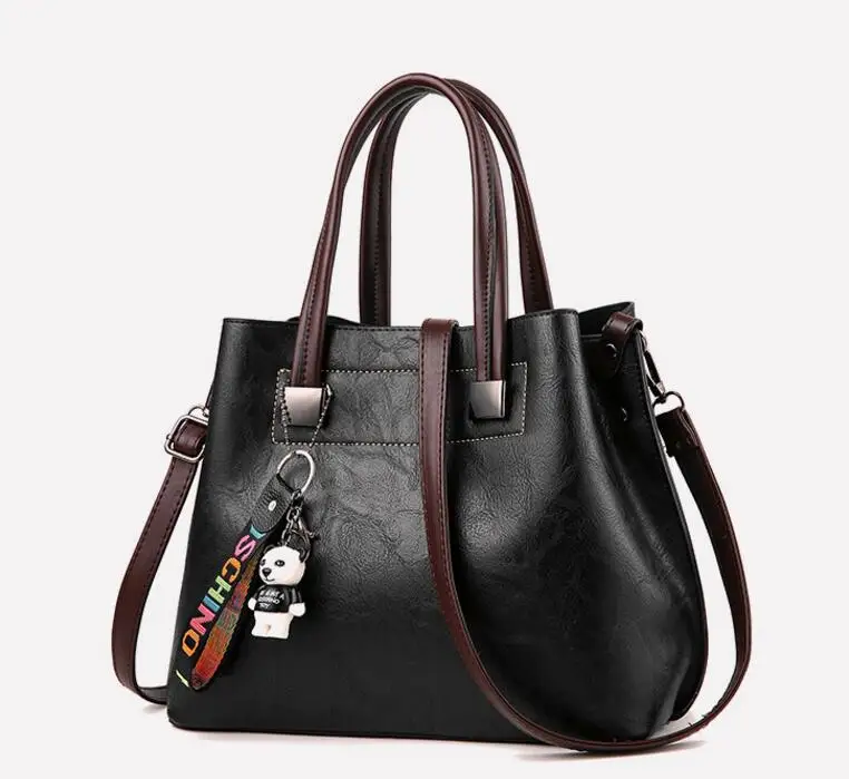 Сумка-ведро для женщин с подвеской в виде медведя кожаная сумка через плечо