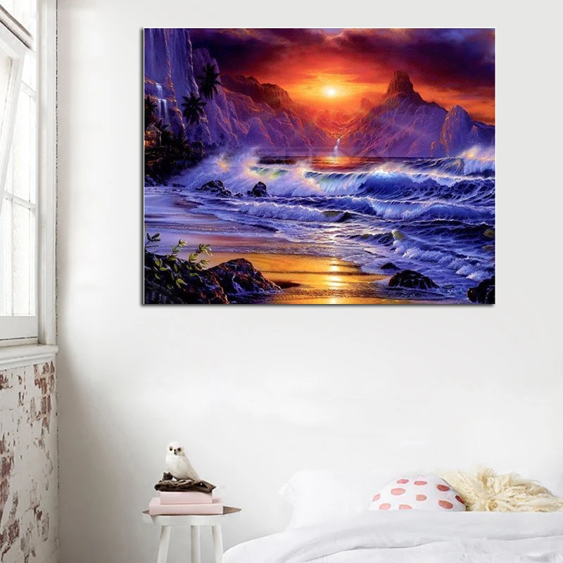 Алмазная вышивка 5D DIY алмазная живопись морской закат пейзаж Картина Вышивка