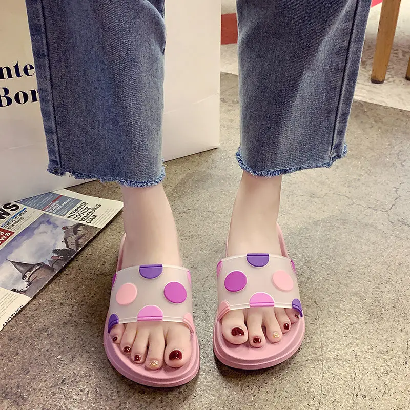 Cute girl heart dot slippers girl trendy non-slip bathroom bath home slippers shoes women slipper women flat slippers for women