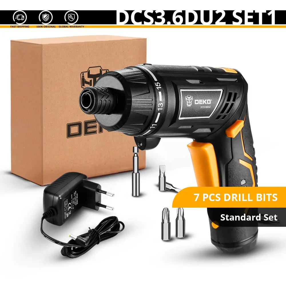 DEKO DCS3.6DU2 Беспроводная электрическая отвертка аккумуляторная батарея отвертка Вращающаяся ручка светодиодный фонарь бытовой DIY - Цвет: SET 1