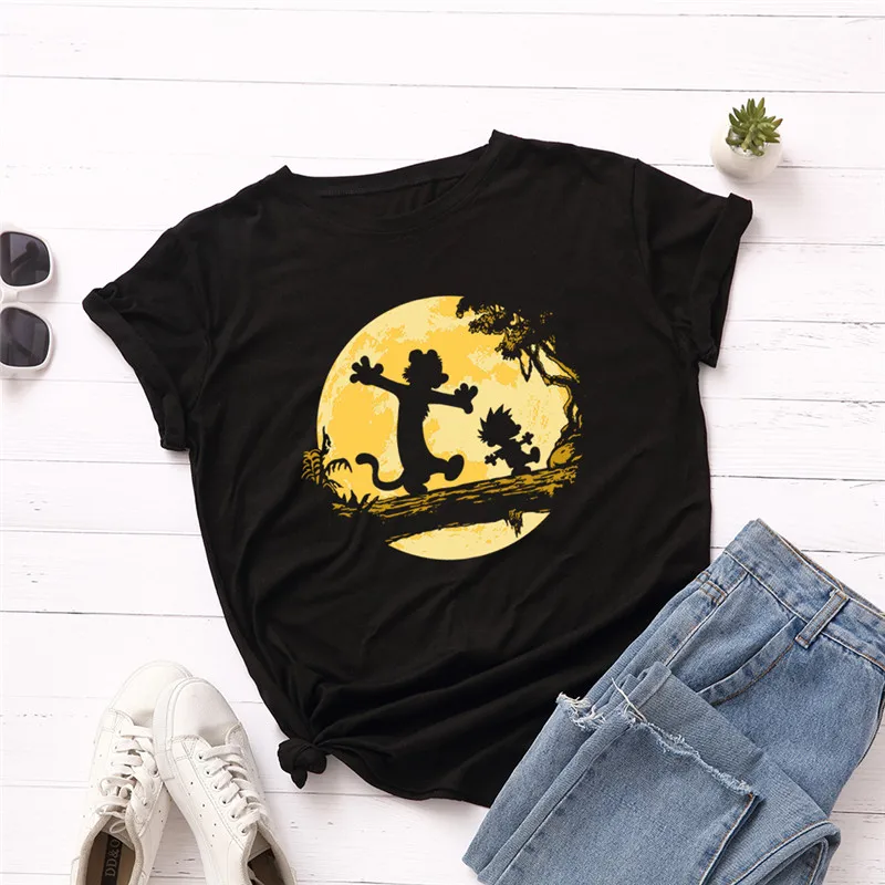 

Full Moon Print T Shirt Women Shirts 100% Cotton O Neck Short Sleeve Summer T-Shirt Tops Casual Tshirt Plus Size S-5XL New