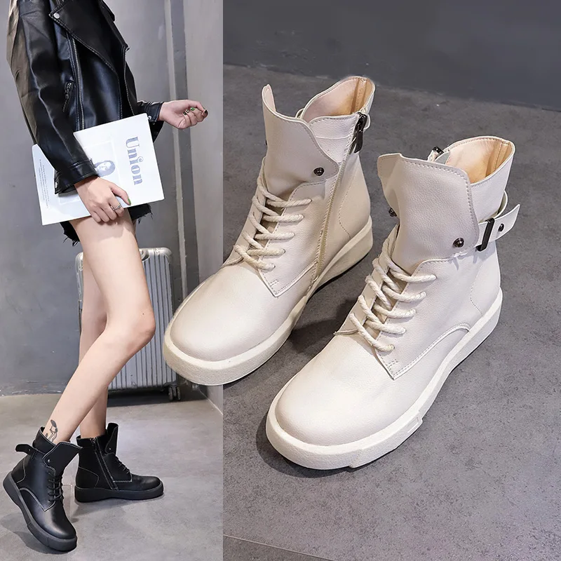 С плоской подошвой на шнуровке для повседневной носки Женские осенние ботильоны