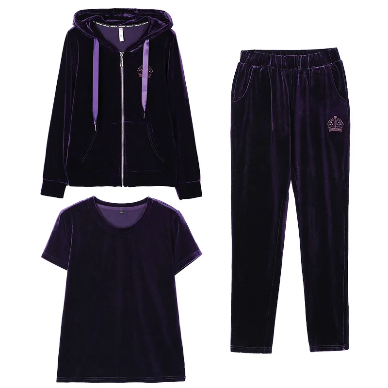 

3pcs Women Tracksuit Sportswear Autumn Velvet Hoodie Outfit Jogging Running Workout Casual Set Sport Suit Jacket+sweatshirt+pant