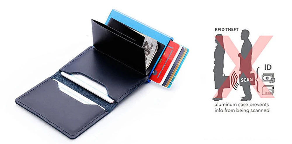 VM FASHION KISS RFID Genuine Leather Minimalist Wallet DIY Metal Aluminum Safe Purse Credit Id Business Card Holder Cardholder