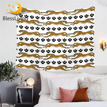 BlessLiving Leopard Pattern Tapestry Brown Stylish Wall Carpet Microfiber Home Decor Paw Print Wall Hanging Cute Tapiz Dropship 1