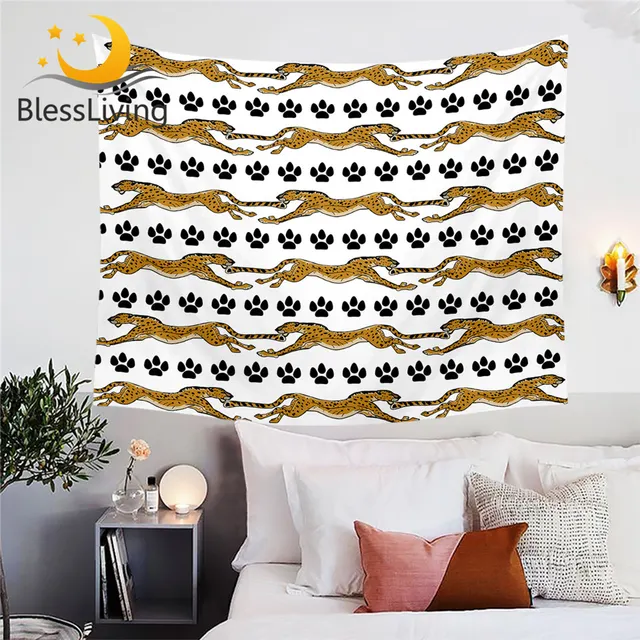 BlessLiving Leopard Pattern Tapestry Brown Stylish Wall Carpet Microfiber Home Decor Paw Print Wall Hanging Cute Tapiz Dropship 1