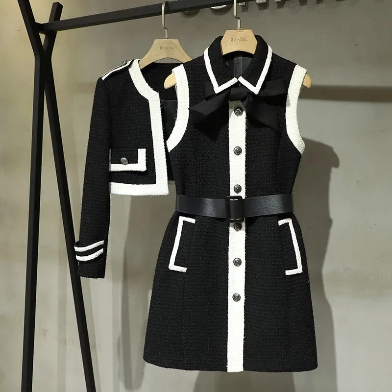 

Plus Size Women Autumn Winter Small Fragrance Plus Velvet Dress Suit Female 2021 Temperament Was Thin Short Coat Two-Piece Suit