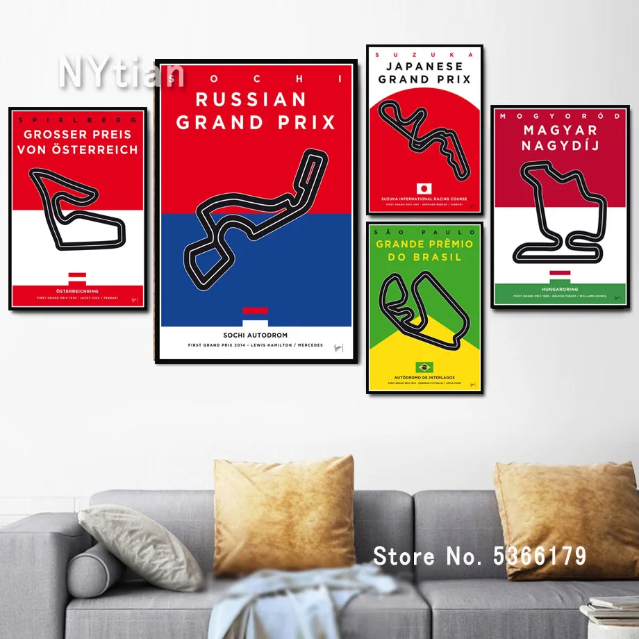 Минималистичный плакат NT313 GRAND PRIX Formula 1 Racetrack Картина на холсте Настенная картина