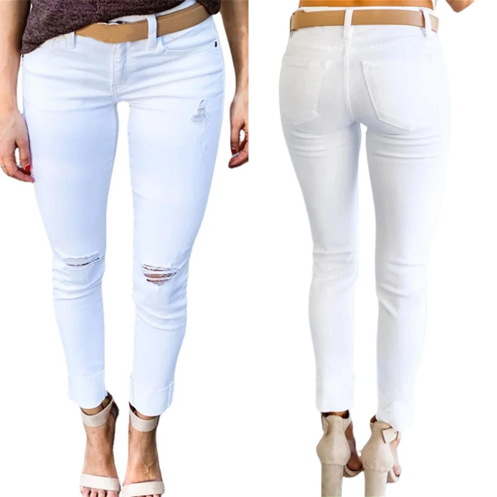 

High Quality Distressed Ripped Jean New Cross-border Foot Pants Women Casual Long Pants Jeans and Pants Women Summer Fashion