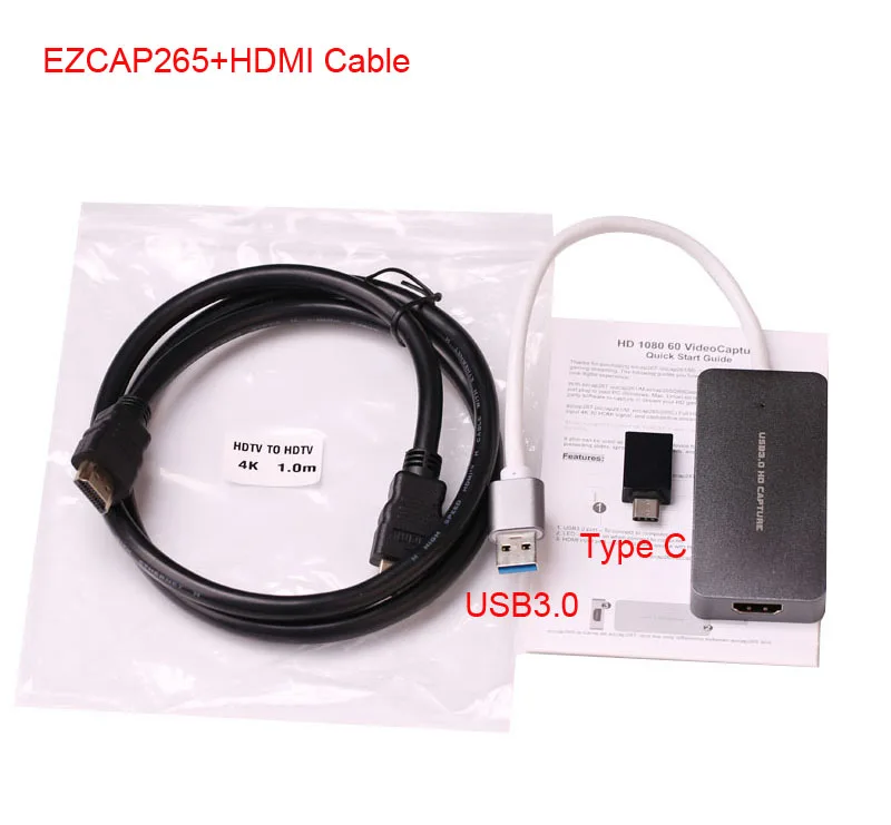 HDMI к type C USB 3,0 1080P ТВ-программы PC игра видео Захват карты рекордер для Macbook Windows Win10 потоковая трансляция в прямом эфире - Цвет: Ezcap265 with HDMI