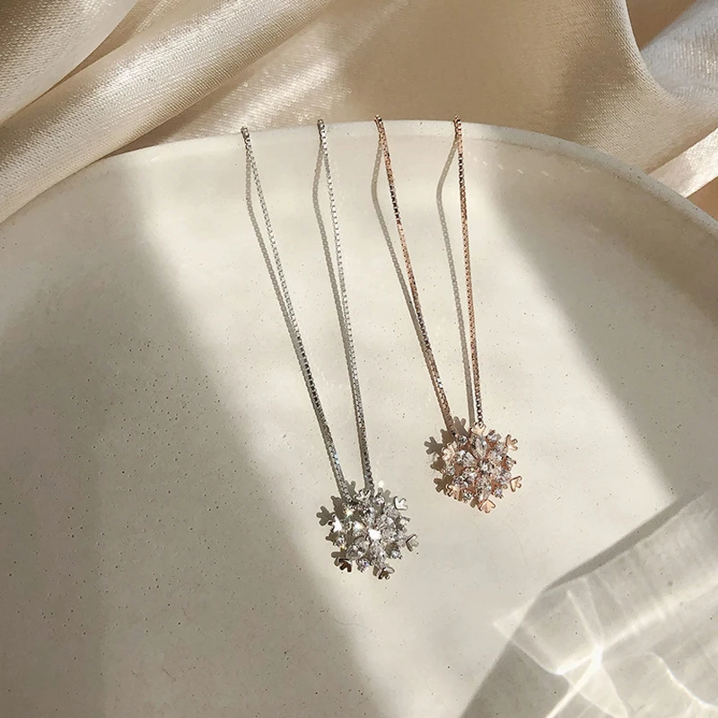 

Elegant 925 Sterling Silver Luxury Zircon Necklace Box Chain Pendant Design Fine Jewelry Necklace For Women Wedding Gift NK035