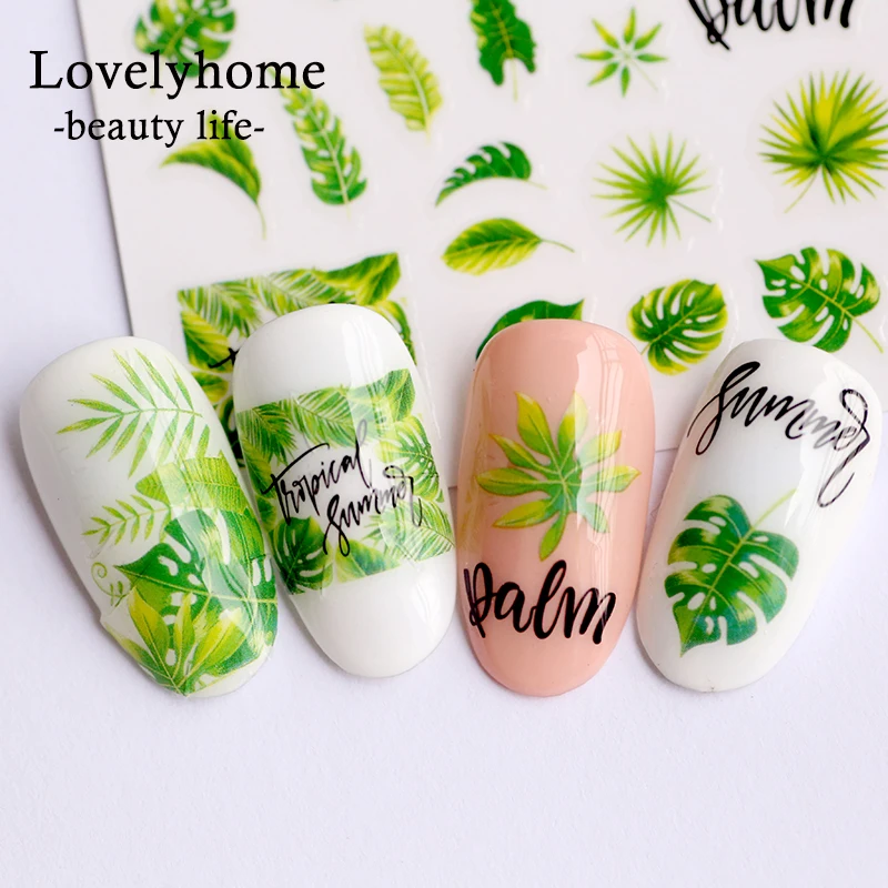 1Pcs 3D Nail Decal Sticker Palm Leaf Tree Green Simple Summer DIY Slider for Manicure Nails Art Decor F651 | Красота и здоровье