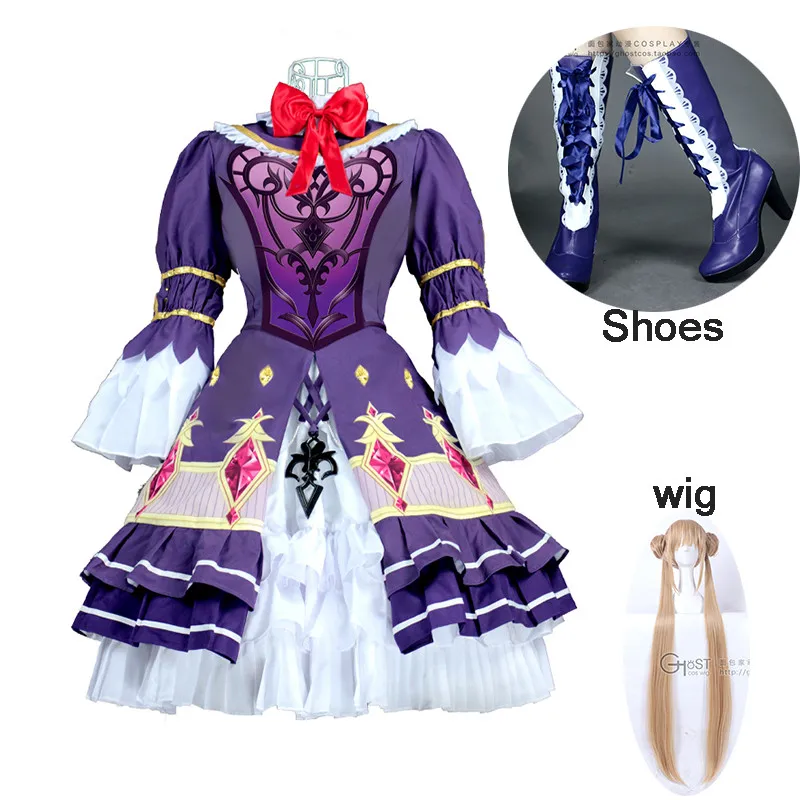 

Лидер продаж, 7 шт., Luna Lolita, платье горничной для косплея, Униформа, наряд, игра, костюмы для косплея на Хэллоуин, костюм для косплея, парик, бес...