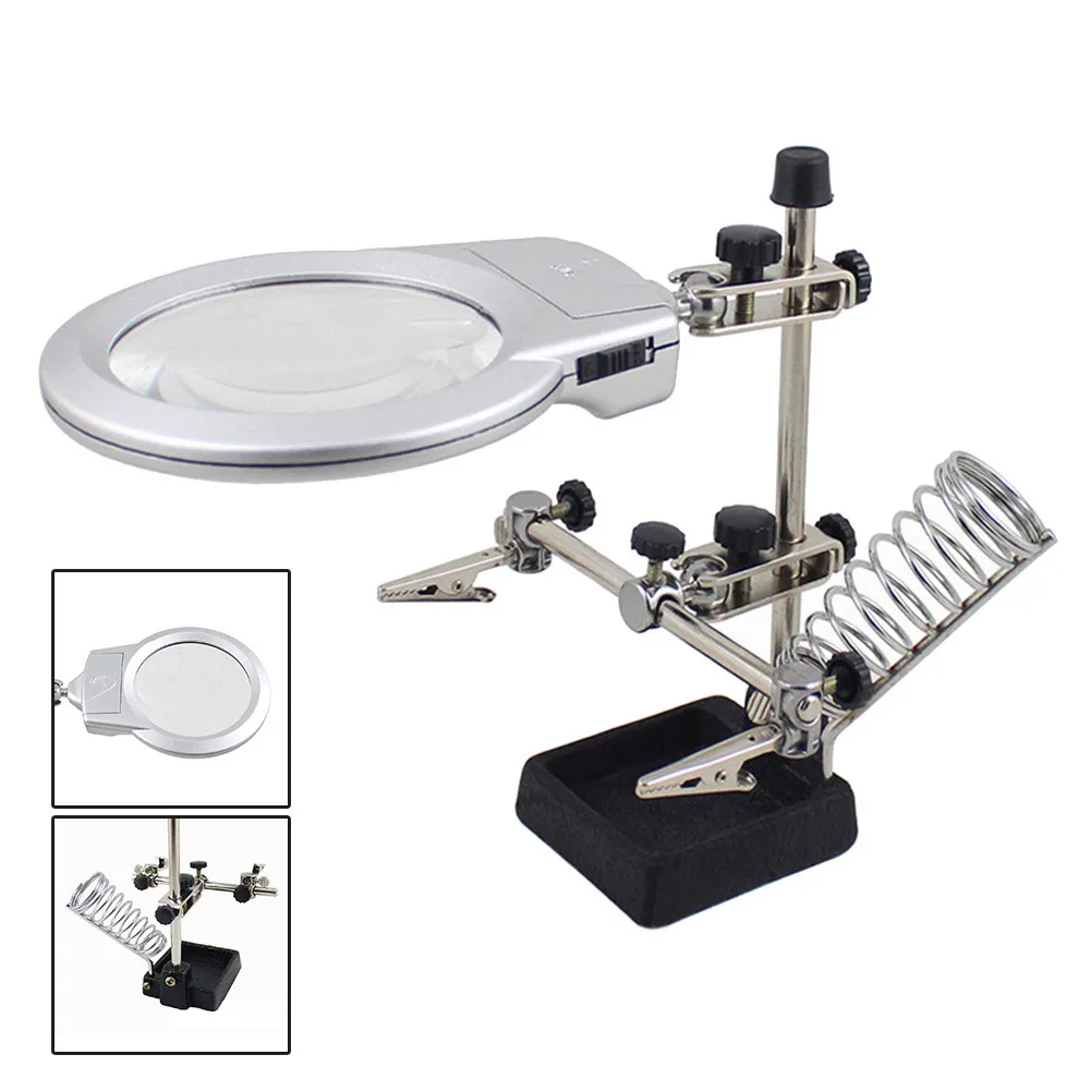 

Helping Tool Soldering Iron Magnifier LED Lights Station Support Clamp