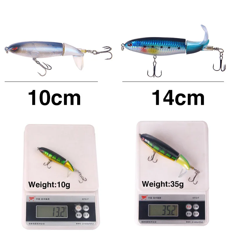 

1 Pcs 10cm/14cm Topwater Fishing Lure Whopper Popper Artificial Bait Hard Plopper Soft Rotating Tail Fishing Tackle Fishing Bait