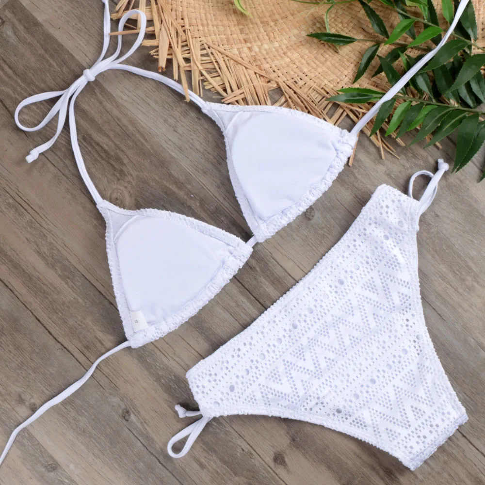 

2018 Summer Girls Sexy Bikini Set Beachwear Women Lace Swimsuit Swimwear Bandage Push Up White Bathing Suit Maillot DE Bain XL