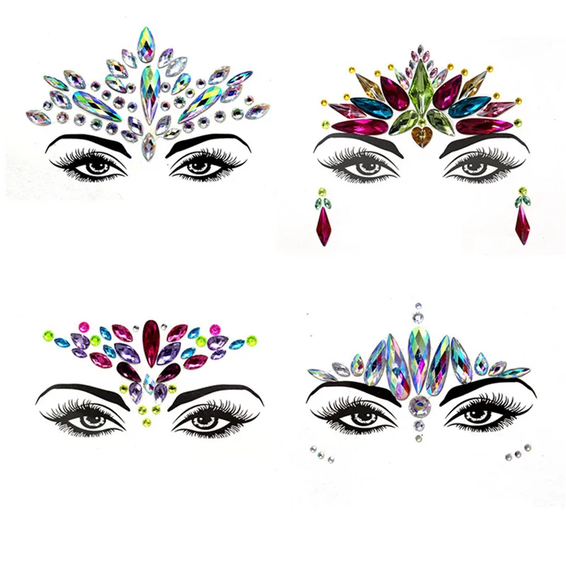 4 шт блестящие наклейки для украшения лица Акриловые стразы праздничные