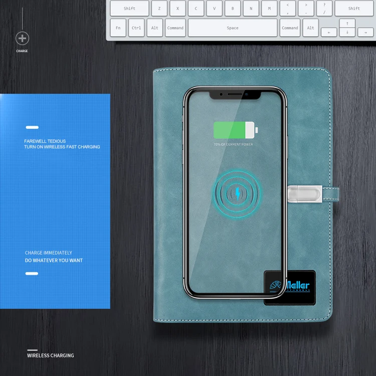 

Customized Led Logo Wireless Charging Notebook with 10000 mAh And 16 GB U Disk