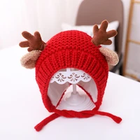 winter warm plush knitted ear warmer children hat cute deer elk antlers baby hat bonnet boys girls cap beanie christmas hats
