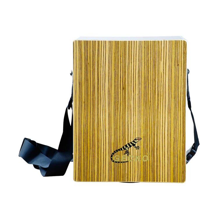 Gecko Cajon Drum High Quality Solid Zebra Wood Body Musical Instrument With Packing Bag |
