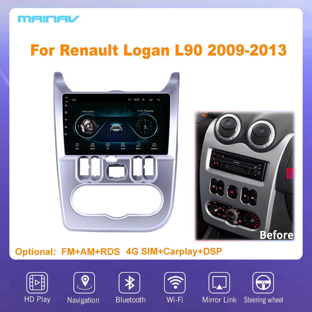 

9 "Android10 для Renault Logan L90 2009-2013 RDS автомобильный навигатор для DSP CarPlay Автомобильный мультимедийный видео плеер Авто Стерео GPS