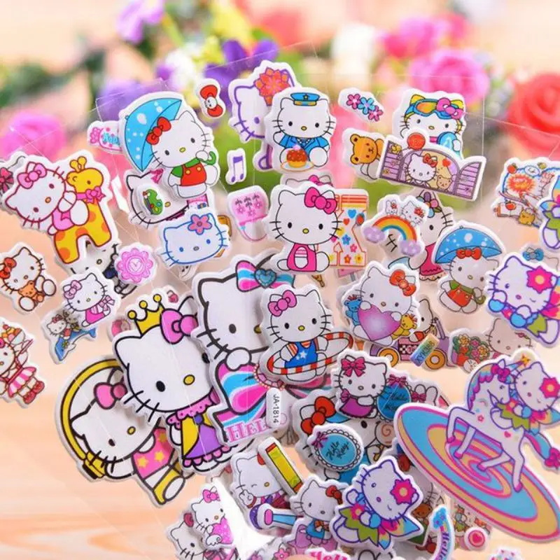 Pegatinas de dibujos animados en 3D de Hello KT para ni&ntilde;os y ni&ntilde;as, pegatinas hinchables aleatorias, regalos de cumplea&ntilde;os, 10 hojas-0