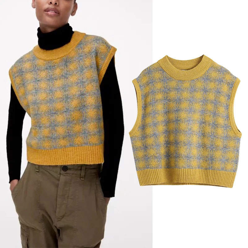 

Женский укороченный Трикотажный жилет Za, безрукавка с круглым вырезом, модель BB4350, 2021