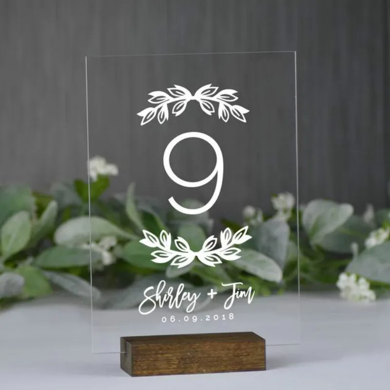 

Чистая акриловая настольная цифра с деревянной подставкой, каллиграфия, номер свадебного стола, персонализированная табличка с цифрами, Свадебный декор