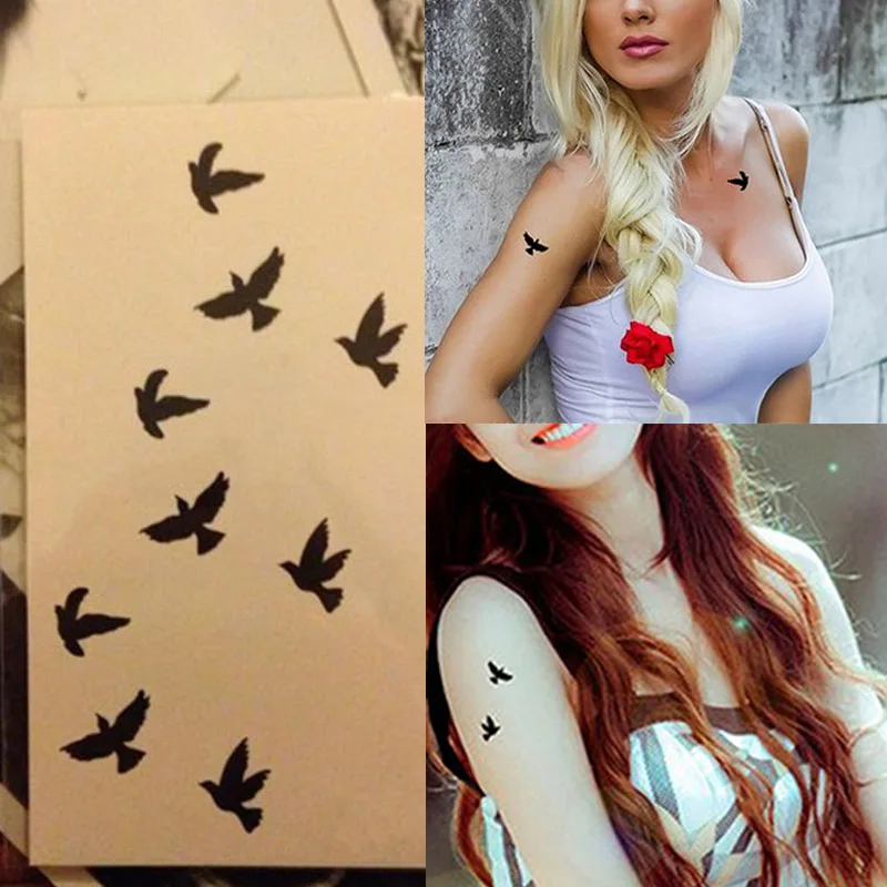 Водонепроницаемые наручные флэш татуировки поддельные черные птицы временные