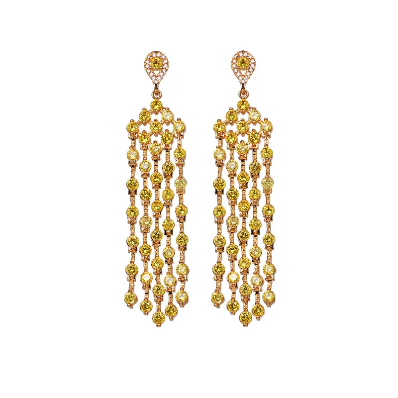 

2021 new fashion inlaid zircon bridal long tassel earrings for women